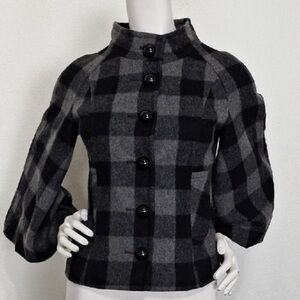 Helene Berman Black Gray Preppy Academia Button Front Plaid Jacket Size XS